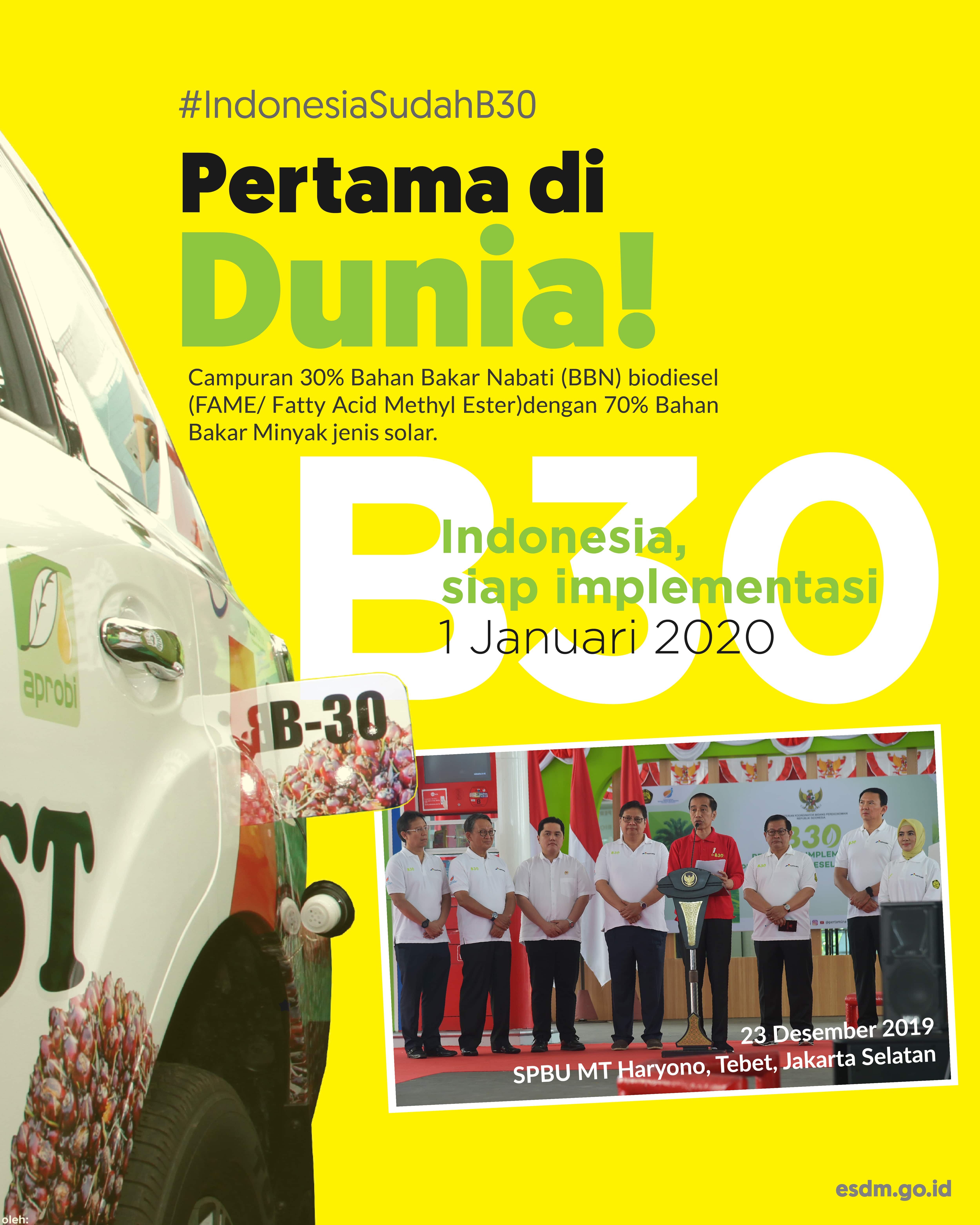 Pertama di Dunia, Indonesia Terapkan Biodiesel 30 Persen (B30)